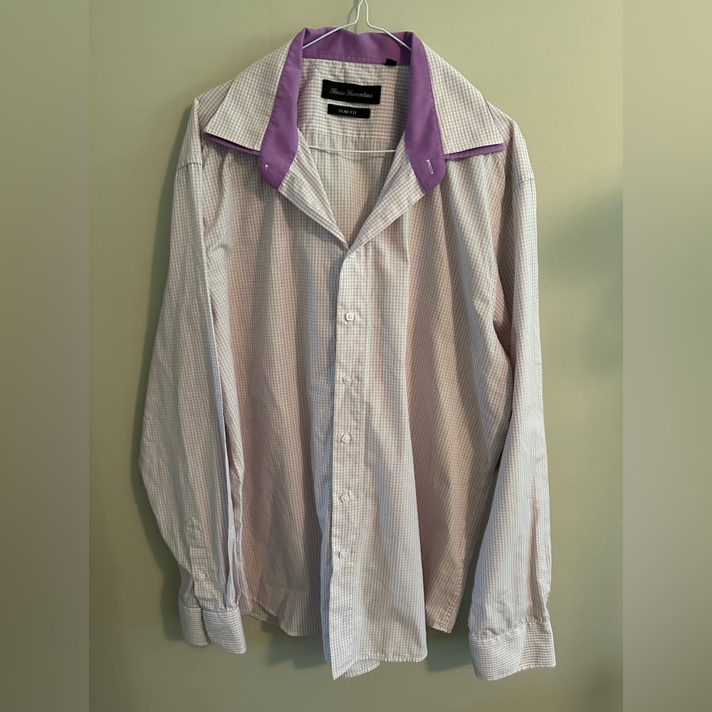 Luxury Rosso Fiorentino Purple Collar Checkered Slim Fit Dress Shirt